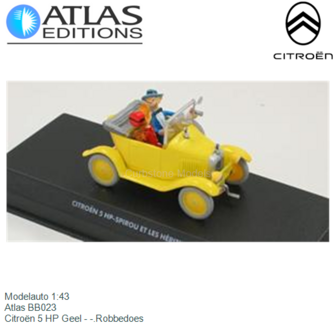 Modelauto 1:43 | Atlas BB023 | Citro&euml;n 5 HP Geel - -.Robbedoes