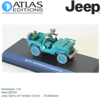 Modelauto 1:43 | Atlas BB032 | Jeep Spirou et Fantasio Groen - -.Robbedoes