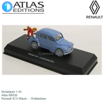 Modelauto 1:43 | Atlas BB035 | Renault 4CV Blauw - -.Robbedoes