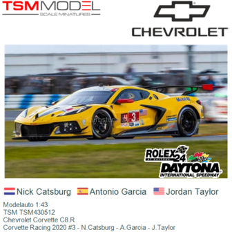 Modelauto 1:43 | TSM TSM430512 | Chevrolet Corvette C8.R | Corvette Racing 2020 #3 - N.Catsburg - A.Garcia - J.Taylor