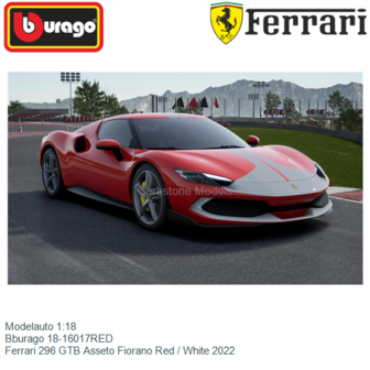 Modelauto 1:18 | Bburago 18-16017RED | Ferrari 296 GTB Asseto Fiorano Red / White 2022