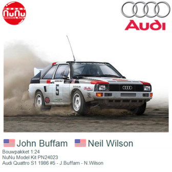 Bouwpakket 1:24 | NuNu Model Kit PN24023 | Audi Quattro S1 1986 #5 - J.Buffam - N.Wilson