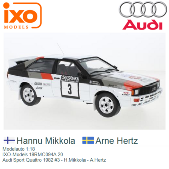 Modelauto 1:18 | IXO-Models 18RMC094A.20 | Audi Sport Quattro 1982 #3 - H.Mikkola - A.Hertz
