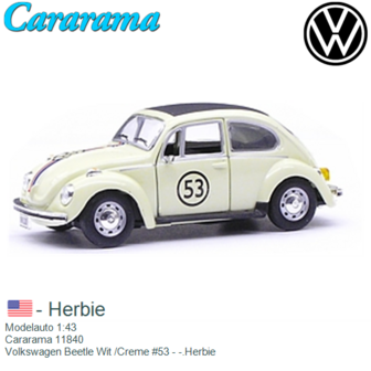 Modelauto 1:43 | Cararama 11840 | Volkswagen Beetle Wit /Creme #53 - -.Herbie