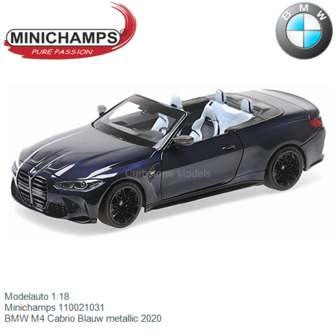 Modelauto 1:18 | Minichamps 110021031 | BMW M4 Cabrio Blauw metallic 2020