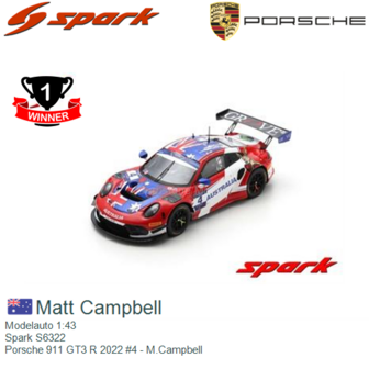 Modelauto 1:43 | Spark S6322 | Porsche 911 GT3 R 2022 #4 - M.Campbell