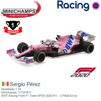 Modelauto 1:18 | Minichamps 117201611 | BWT Racing Point F1 Team RP20 2020 #11 - S.P&amp;#233;rez