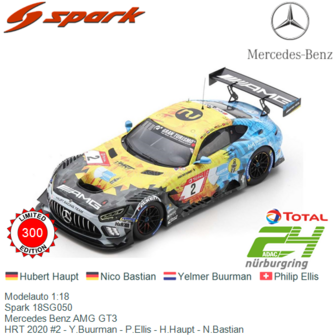 Modelauto 1:18 | Spark 18SG050 | Mercedes Benz AMG GT3 | HRT 2020 #2 - Y.Buurman - P.Ellis - H.Haupt - N.Bastian