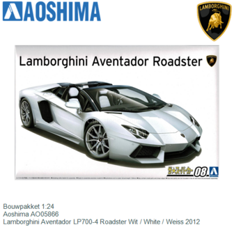 Bouwpakket 1:24 | Aoshima AO05866 | Lamborghini Aventador LP700-4 Roadster Wit / White / Weiss 2012