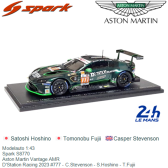 Modelauto 1:43 | Spark S8770 | Aston Martin Vantage AMR | D&#039;Station Racing 2023 #777 - C.Stevenson - S.Hoshino - T.Fujii