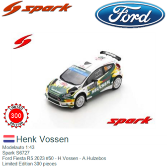 Modelauto 1:43 | Spark S6727 | Ford Fiesta R5 2023 #50 - H.Vossen - A.Hulzebos