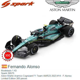 Modelauto 1:43 | Spark S8575 | Aston Martin Aramco Cognizant F1 Team AMR23 2023 #14 - F.Alonso