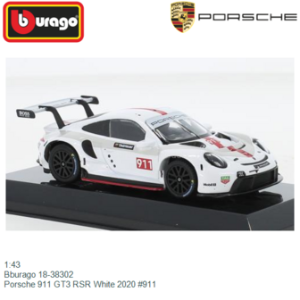 1:43 | Bburago 18-38302 | Porsche 911 GT3 RSR White 2020 #911