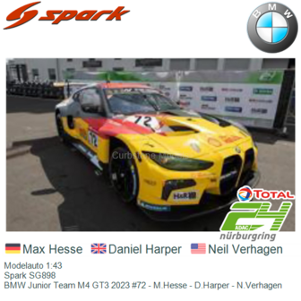 Modelauto 1:43 | Spark SG898 | BMW Junior Team M4 GT3 2023 #72 - M.Hesse - D.Harper - N.Verhagen