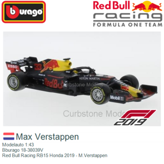 Modelauto 1:43 | Bburago 18-38039V | Red Bull Racing RB15 Honda 2019 - M.Verstappen