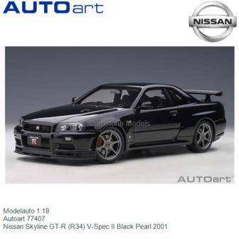 Modelauto 1:18 | Autoart 77407 | Nissan Skyline GT-R (R34) V-Spec II Black Pearl 2001
