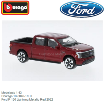 Modelauto 1:43 | Bburago 18-30467RED | Ford F-150 Lightning Metallic Red 2022