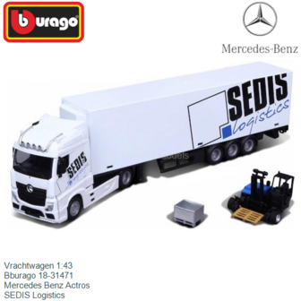 Vrachtwagen 1:43 | Bburago 18-31471 | Mercedes Benz Actros | SEDIS Logistics