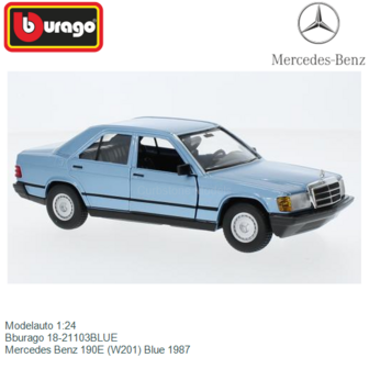 Modelauto 1:24 | Bburago 18-21103BLUE | Mercedes Benz 190E (W201) Blue 1987
