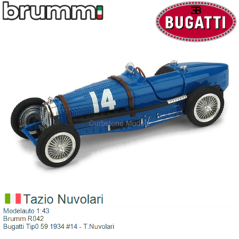 Modelauto 1:43 | Brumm R042 | Bugatti Tip0 59 1934 #14 - T.Nuvolari