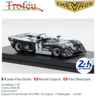 Modelauto 1:43 | Trofeu DSN-64 | Chevron B21 | Dupont Privat Entrant 1972 #69 - M.Dupont - P.Blancpain - J.Bodin 
