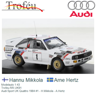 Modelauto 1:43 | Trofeu RR.UK91 | Audi Sport UK Quattro 1984 #1 - H.Mikkola - A.Hertz
