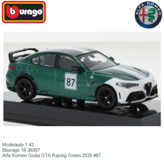 Modelauto 1:43 | Bburago 18-38307 | Alfa Romeo Giulia GTA Racing Green 2020 #87