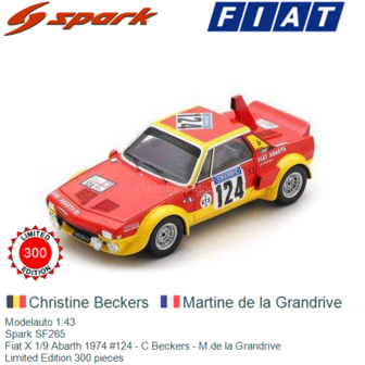 Modelauto 1:43 | Spark SF265 | Fiat X 1/9 Abarth 1974 #124 - C.Beckers - M.de la Grandrive