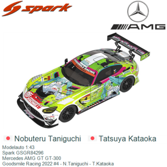 Modelauto 1:43 | Spark GSGR84296 | Mercedes AMG GT GT-300 | Goodsmile Racing 2022 #4 - N.Taniguchi - T.Kataoka