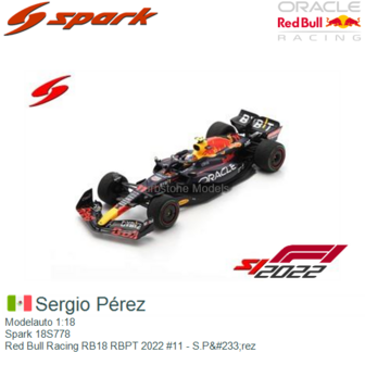 Modelauto 1:18 | Spark 18S778 | Red Bull Racing RB18 RBPT 2022 #11 - S.P&amp;#233;rez