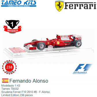 Modelauto 1:43 | Tameo TB032 | Scuderia Ferrari F10 2010 #8 - F.Alonso