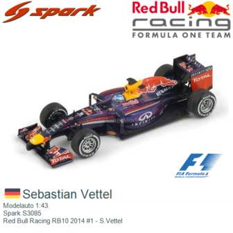 Modelauto 1:43 | Spark S3085 | Red Bull Racing RB10 2014 #1 - S.Vettel