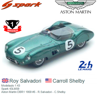 Modelauto 1:43 | Spark 43LM59 | Aston Martin DBR1 1959 #5 - R.Salvadori - C.Shelby