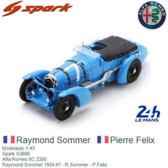 Modelauto 1:43 | Spark S3888 | Alfa Romeo 8C 2300 | Raymond Sommer 1934 #7 - R.Sommer - P.Felix
