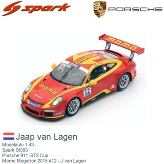 Modelauto 1:43 | Spark SI003 | Porsche 911 GT3 Cup | Momo Megatron 2015 #12 - J.van Lagen