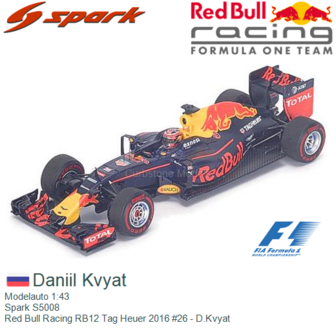 Modelauto 1:43 | Spark S5008 | Red Bull Racing RB12 Tag Heuer 2016 #26 - D.Kvyat