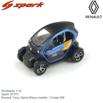 Modelauto 1:43 | Spark SF075 | Renault Twizy Alpine Blauw metallic / Oranje #38