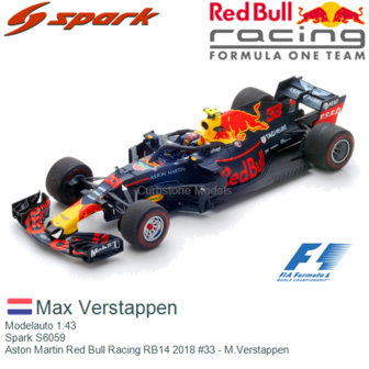 Modelauto 1:43 | Spark S6059 | Aston Martin Red Bull Racing RB14 2018 #33 - M.Verstappen