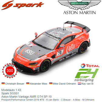 Modelauto 1:43 | Spark SG551 | Aston Martin Vantage AMR GT4 SP-10 | Prosport-Performance GmbH 2019 #76 - K.van Berlo - C.Breuer