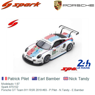 Modelauto 1:87 | Spark 87S152 | Porsche GT Team 911 RSR 2019 #93 - P.Pilet - N.Tandy - E.Bamber