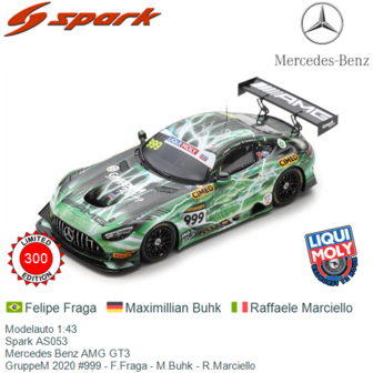Modelauto 1:43 | Spark AS053 | Mercedes Benz AMG GT3 | GruppeM 2020 #999 - F.Fraga - M.Buhk - R.Marciello