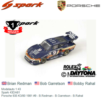 Modelauto 1:43 | Spark 43DA81 | Porsche 935 K3/80 1981 #9 - B.Redman - B.Garretson - B.Rahal