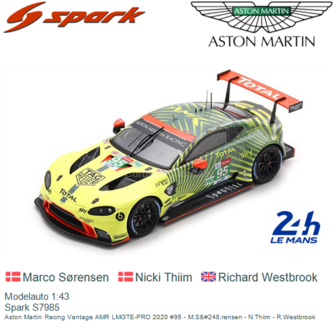 Modelauto 1:43 | Spark S7985 | Aston Martin Racing Vantage AMR LMGTE-PRO 2020 #95 - M.S&amp;#248;rensen - N.Thiim - R.Westbrook