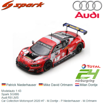 Modelauto 1:43 | Spark SG695 | Audi R8 LMS | Car Collection Motorsport 2020 #7 - M.Dontje - P.Niederhauser - M.Ortmann