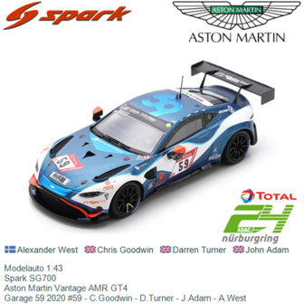 Modelauto 1:43 | Spark SG700 | Aston Martin Vantage AMR GT4 | Garage 59 2020 #59 - C.Goodwin - D.Turner - J.Adam - A.West