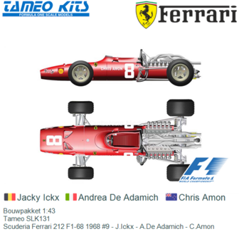 Bouwpakket 1:43 | Tameo SLK131 | Scuderia Ferrari 212 F1-68 1968 #9 - J.Ickx - A.De Adamich - C.Amon