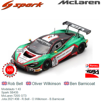 Modelauto 1:43 | Spark SB435 | McLaren 720S GT3 | Jota 2021 #38 - R.Bell - O.Wilkinson - B.Barnicoat