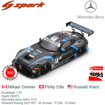 Modelauto 1:43 | Spark SB473 | Mercedes Benz AMG GT3 | Winward Racing 2021 #57 - M.Grenier - P.Ellis - R.Ward