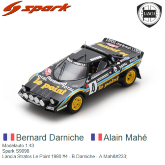Modelauto 1:43 | Spark S9098 | Lancia Stratos Le Point 1980 #4 - B.Darniche - A.Mah&amp;#233;