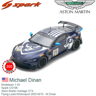 Modelauto 1:43 | Spark US106 | Aston Martin Vantage GT4 | Flying Lizard Motorsport 2020 #210 - M.Dinan